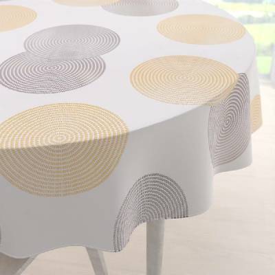 Biante Sametový kulatý ubrus Tamara TMR-023 Žluté a šedé designové kruhy na smetanovém 130 cm