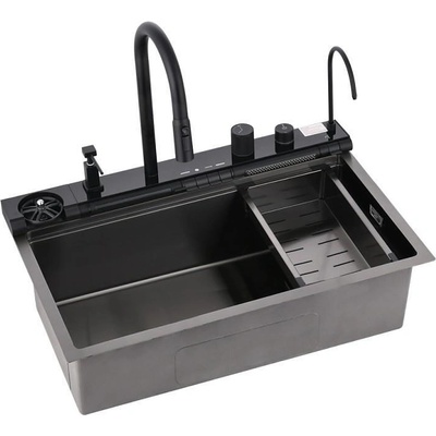 Inter Ceramic Кухненска мивка 7547PVD BLACK + смесител 7567131MB, Inter Ceramic, неръждаема стомана, 76х46.5х22см (BG 7547PVD BLACK + 7567131MB)