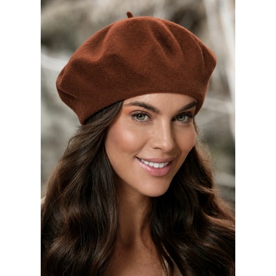 TONAK Hnědý dámský baret FLORA 100% vlna Woolmark Quality