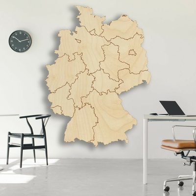 Drevená nástenná mapa Nemecko - 16 dielikov | DOUU: Prírodná preglejka - Topoľ natural 45 x 60 cm 4182-65631 M004