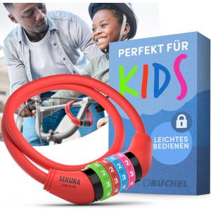 Büchel Bicycle Lock for Kids, Combination Lock, 120cm, Red, 4-Digit, with Holder, Suitable for Children, Colorful, Easy to Use, Over 10, 000 Combinations, 100 Years of Experience - 60504209 (60504209)