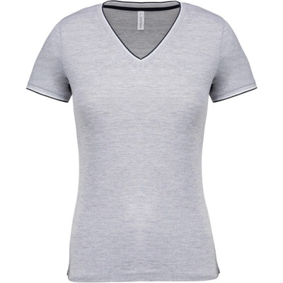 Kariban Tričko K394 s V výstřihem piqué krátký rukáv dámské COT-20K394s0900 Šedá oxford/navy/bílá