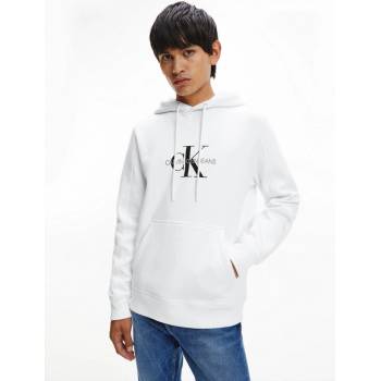 Calvin Klein bílá mikina ARCHIVAL MONOGRAM FLOCK HOODIE