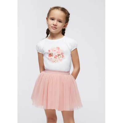 Mayoral Сет пола тюл в телесен цвят и тениска в бяло Mayoral