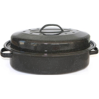 42 х 34 см черна емайлирана овална тава с капак и дръжки