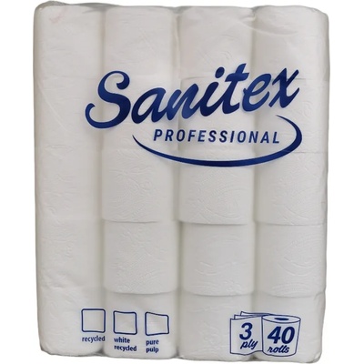 Sanitex тоалетна хартия, 100% целулоза, 3 пласта, 40 броя х 65гр