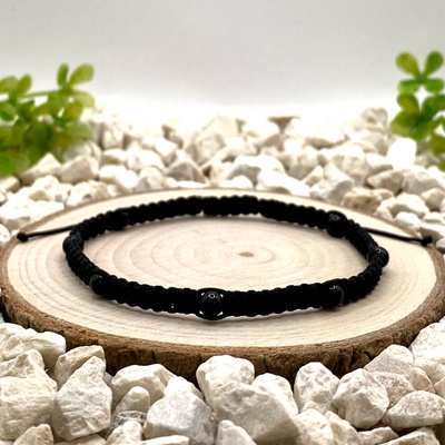 Certom macramé náramek s černým obsidiánem 4 mm 0482