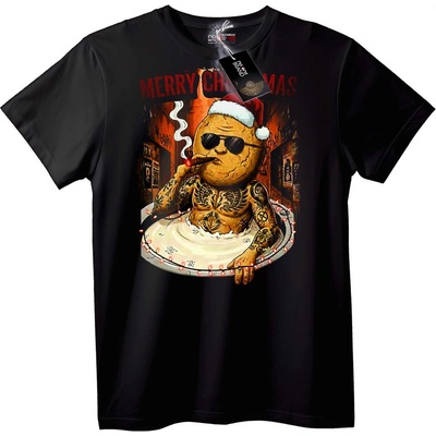 NOONEBRAND Тениска Весела Коледа Байкер джинджифилово човече - 2XL, White