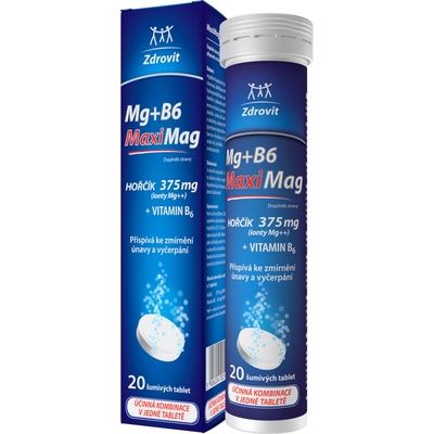 MaxiMag Hořčík 375mg+B6 20 šumivých tablet