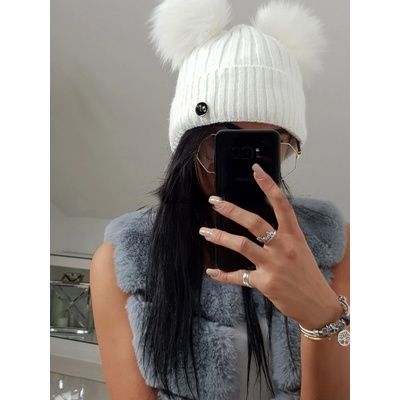 Fashionweek dámská čepice se dvěma bambulkami MAD-K2 smetanový