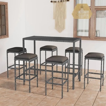 Image 1 of vidaXL Градински бар комплект с възглавници, 7 части, полиратан, сив (3064824)