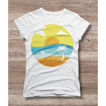 Мъжка тениска 'Слънце, вълни и палми' - бял, xxxl