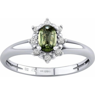 SILVEGO Strieborný prsteň Lina s pravým Vltavínom a Brilliance Zirconia JSW3001SVL