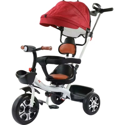 MK H-Trike Harmony s otočným sedadlom o 360 stupňov s rodičovskou rukoväťou v červeno-bielej farbe
