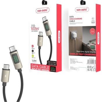 Ven-Dens Кабел за данни с бързо зареждане Type - C на Type - C - 1.5 м - 60W - Черен KP34008 (34008)
