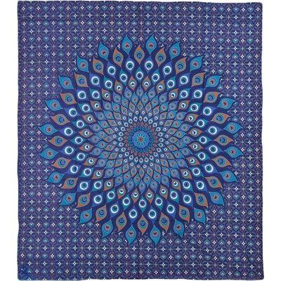 Sanu Babu přehoz na postel pestrobarevná paví mandala modro-tyrkysová 230 x 202 cm