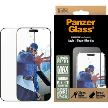 Panzer Стъклен протектор PanzerGlass за iPhone 16 Pro Max, Aluminum Frame, Ultra-Wide Fit