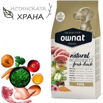 OWNAT Classic Duck - Натурална суха храна, с прясно патешко месо за пораснали кучета от всички породи - 4 кг, Испания - 113147