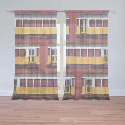 Sablio Záclony Lisabonské historické tramvaje Červený Pattern: 2ks 150x250cm