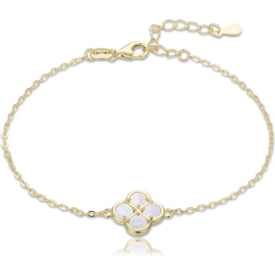 Minet Pozlacený stříbrný náramek čtyřlístek s bílou perletí JMAS7058YB19