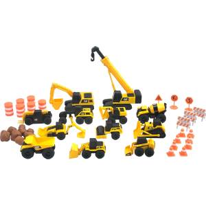 CAT CAT® Construction Little Machines Mega-Set I With 40 pieces I Includes vehicles, a crane, traffic signs, cones, blocks, and cylinders I For children aged 3 and up, Yellow, 1: 64 - 83337 (83337)