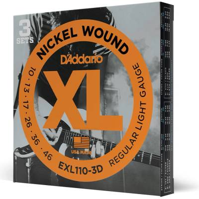 D'ADDARIO Три комплекта струни за eлектрическа китара D'Addario EXL110-3D . 010-. 046 Regular light