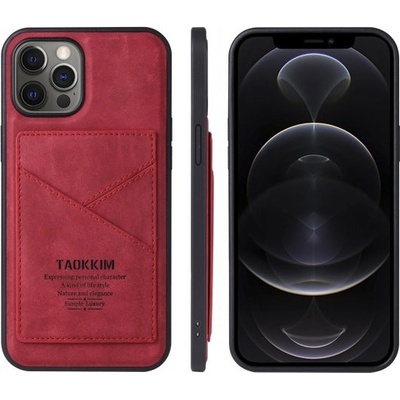 Púzdro Taokkim ochranné z PU kože s kapsou v retro štéle iPhone 13 Pro Max - červené