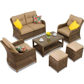 Garden Point Техноратанов комплект Toledo Coffee 4 кафяви с пуфове Garden Point (GAP120-2PU)