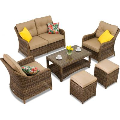 Garden Point Техноратанов комплект Toledo Coffee 4 кафяви с пуфове Garden Point (GAP120-2PU)