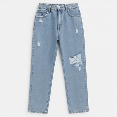 I Saw It First Дънки I Saw It First Distressed Straight Jeans - Mid Blue