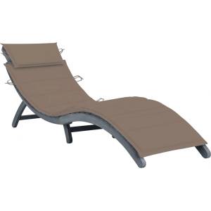 vidaXL Шезлонг с възглавница, сив, масивно акациево дърво (3064052)