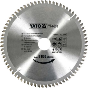 TOYA Карбиден диск за циркуляр, за рязане на алуминий YATO, Ф 210 x 30, T 72 (6093)