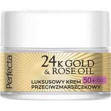 Perfecta, 24K zlato a ružový olej luxusný denný a nočný krém proti vráskam 50+ 50 ml