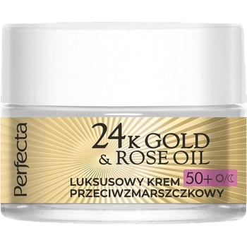 Perfecta, 24K zlato a ružový olej luxusný denný a nočný krém proti vráskam 50+ 50 ml