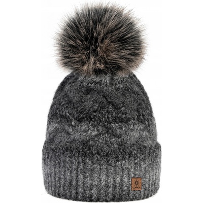 Fashionweek Moderni Vlněná zimní čepice s bambulí flísová podšívka Woolk Peggy grafitová