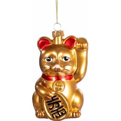 Sass & Belle Sklenená ručne vyrobená vianočná ozdoba 11 cm Lucky Cat