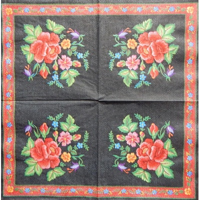 Maki obrúsky Růže na černé 33x33cm
