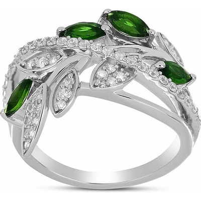 Nefertitis Prsten stříbrný s broušeným chromdiopsidem a zirkony 065681 DIO