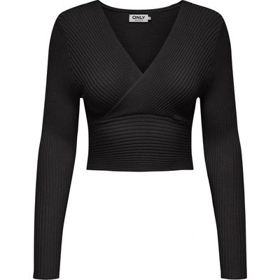 Only CROP TOP S DLOUHÝM RUKÁVEM ČERNÝ