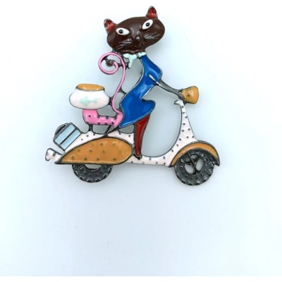 Phoenix brož Kočka na skútru hnědá 1427111733