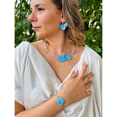 Meganflo Луксозно бижу от сини хортензии - колие, обеци и гривна