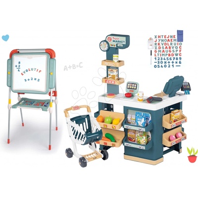 Smoby Set obchod elektronický s váhou a skenerom Super Market a polohovateľná tabuľa na kriedu a magnetky