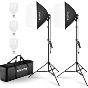NEEWER softbox lighting set, equivalent to 700W, pack of 3 CE & UKCA certified 5700K LED light bulbs, 24x24 inch softboxes with E27 socket, photography continuous light set, photo studio equipment - 10102773