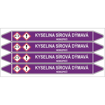 Značení potrubí, kyselina sírová dýmavá,4 ks, 250 × 26 mm PZ 007248