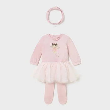Mayoral Комплект боди, пола с чорапогащник туту и лента за глава в беб. розово Mayoral