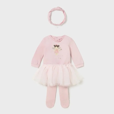 Mayoral Комплект боди, пола с чорапогащник туту и лента за глава в беб. розово Mayoral