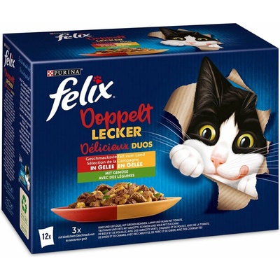 FELIX Double Delicious hovězí maso, drůbež a zelenina v želé 12× 85 g