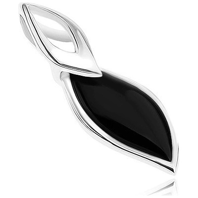 Šperky eshop Přívěsek stříbro 925 lístek s černou výplní jemný obrys SP62.20