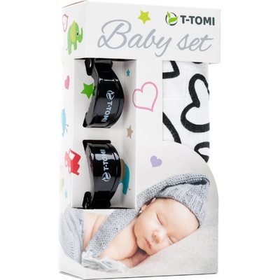 T-TOMI Baby Set Black Hearts подаръчен комплект за деца 3 бр