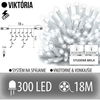Viktória led svetelná záclona vonkajšia flash 300led 18m studená biela flash prebliknutie studená biela biely kábel